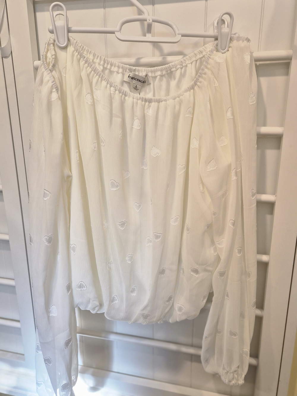 Francesca's White Off-Shoulder Long-Sleeve Top